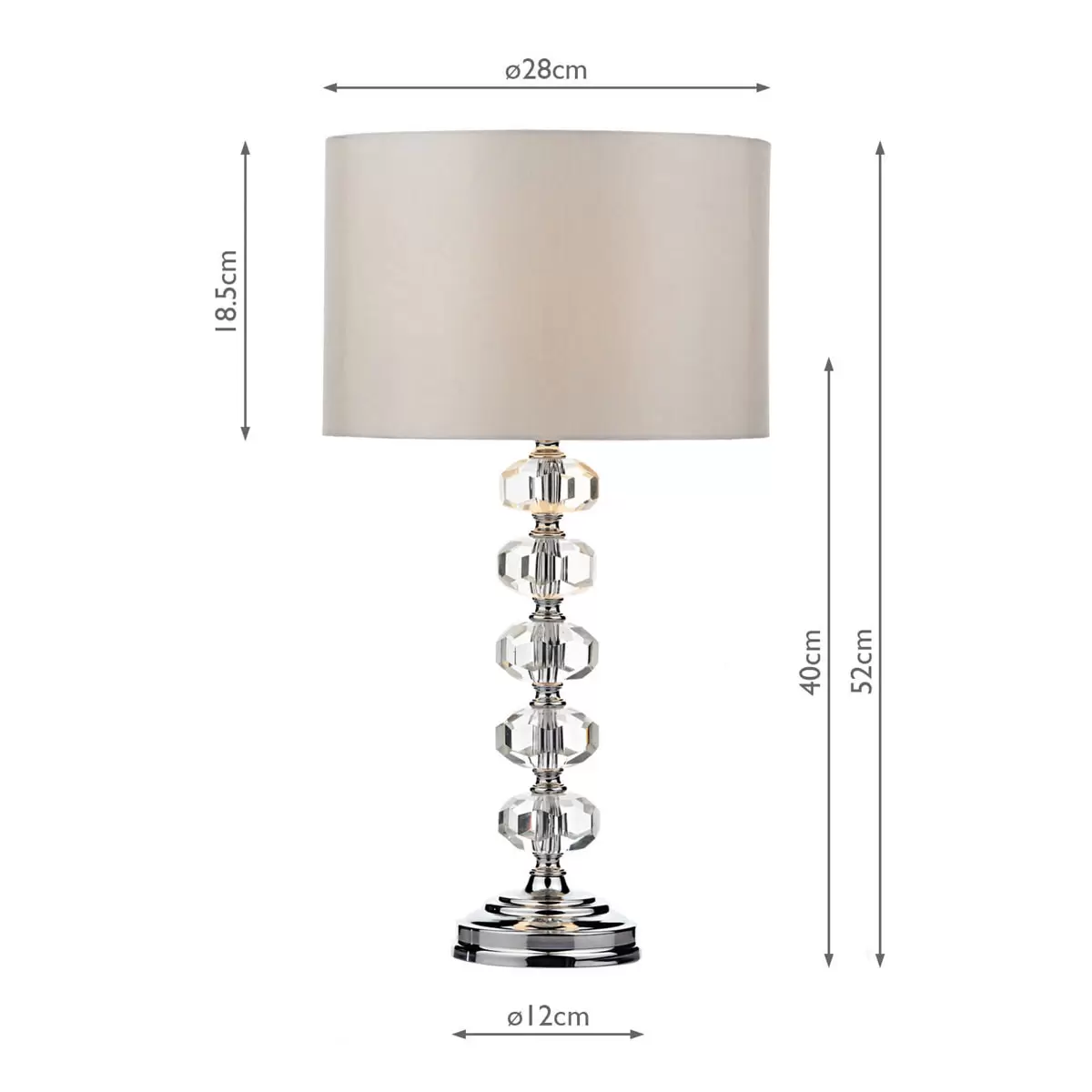 Oleana Polished Chrome Glass Crystal Table Lamp with Ivory Shade