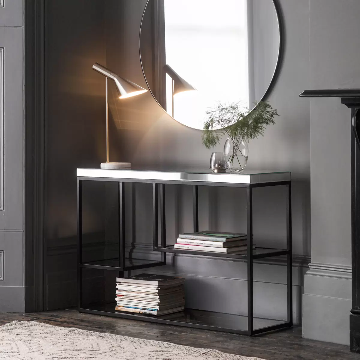 Gallery Cheshire Black Console Table with Mirrored