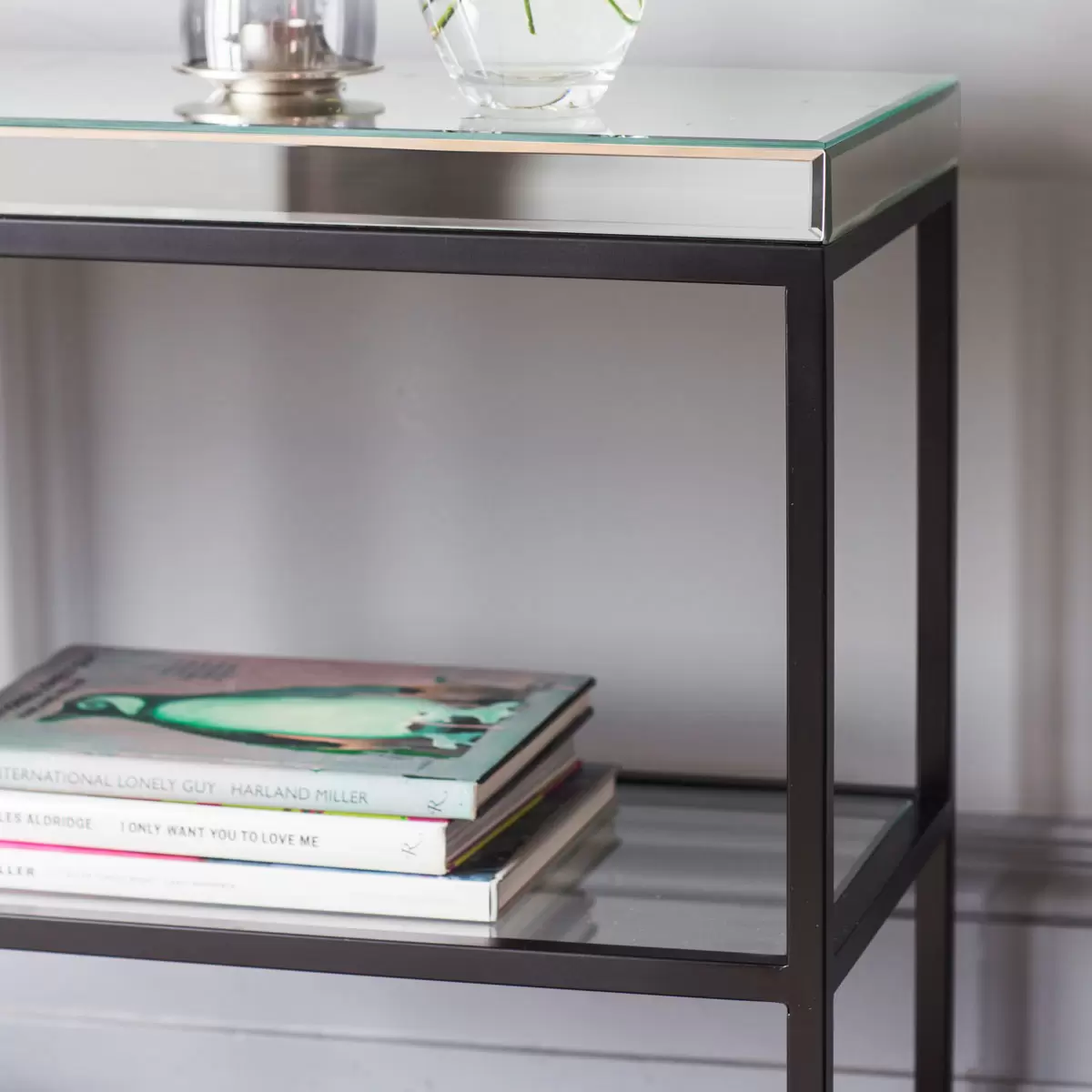 Gallery Cheshire Black Console Table with Mirrored