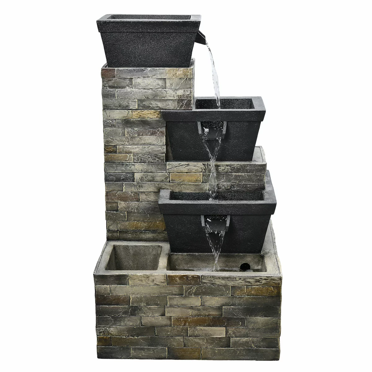 34.5" (86cm) Brick Tiered Outdoor Fountain with LEDs