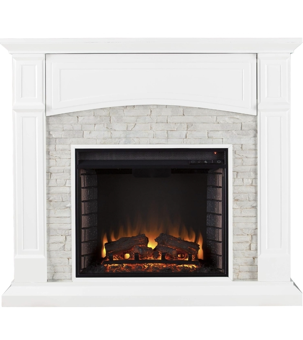 Seneca Electric Media Fireplace - White w/White Faux Stone