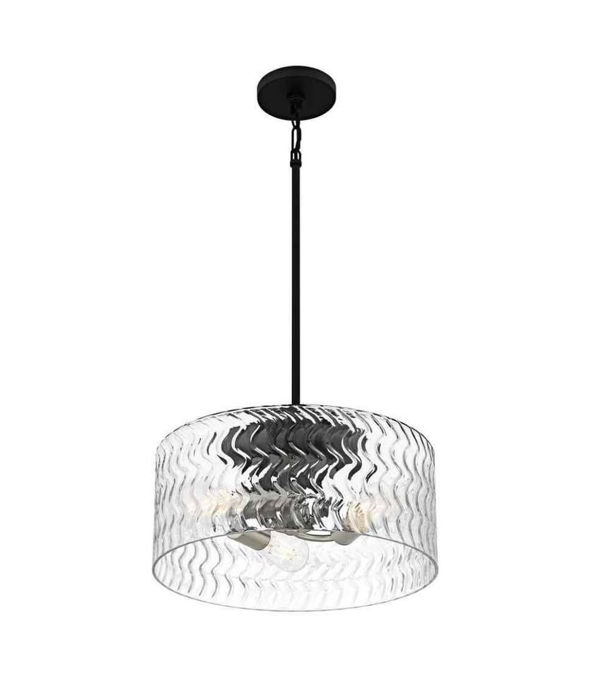 DSI LIGHTING Elara 3-Light Matte Black and Brushed Nickel Pendant Light with Clear Textured Glass Shade