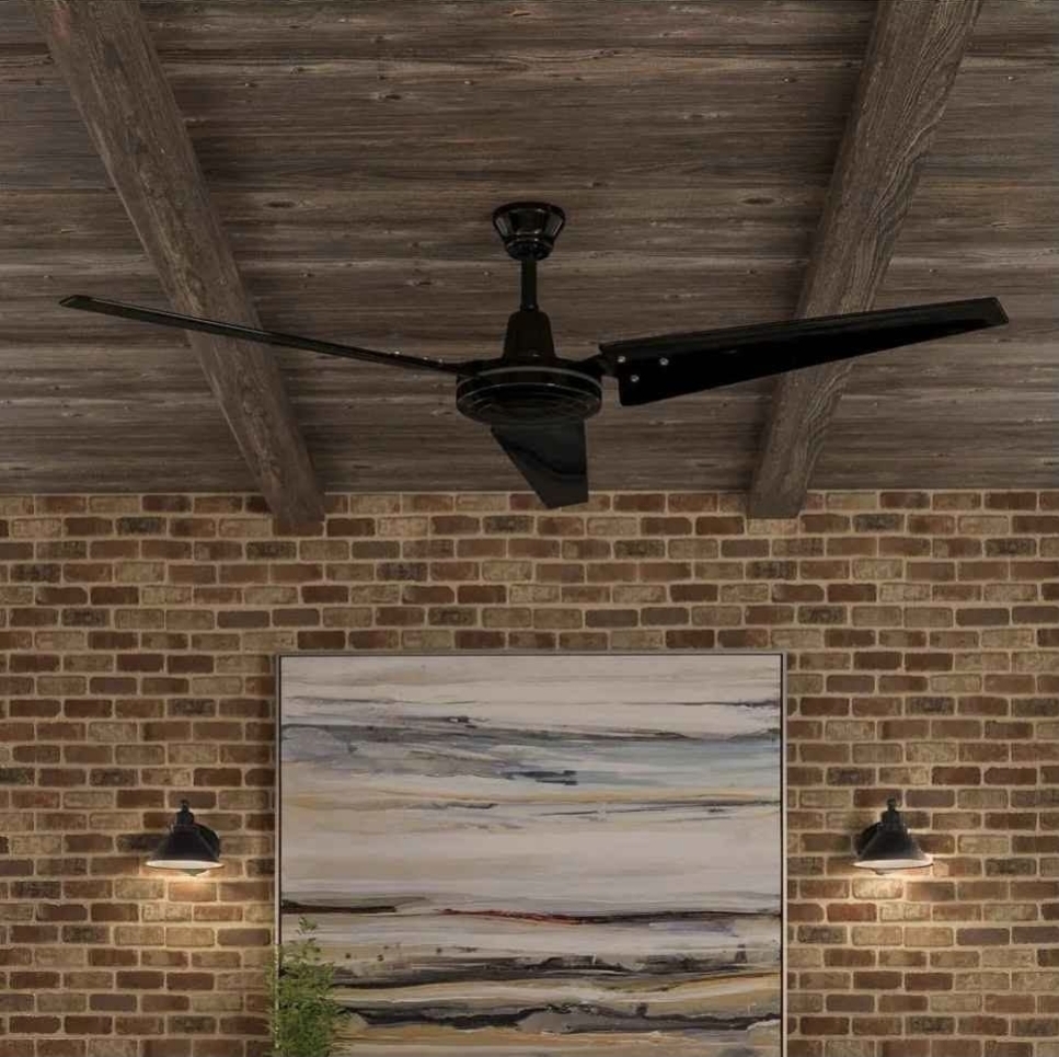 Hampton Bay Industrial 60 in. Indoor/Outdoor Black Ceiling Fan with Wall Control, Downrod and Powerful Reversible Motor 