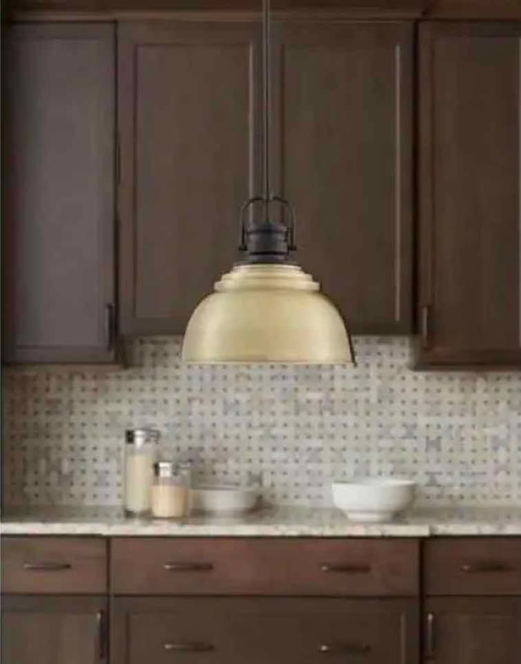 Home Decorators Collection Shelston 13 in. 1-Light Antique Gold and Black Farmhouse Pendant Light Fixture with Metal ShadE