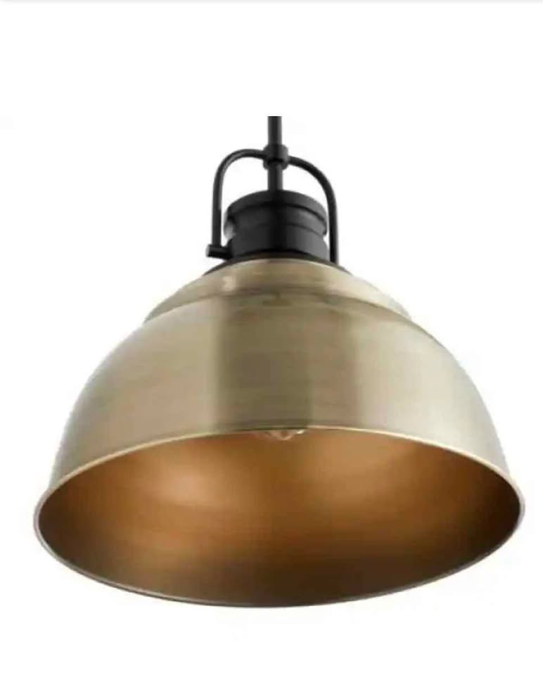 Home Decorators Collection Shelston 13 in. 1-Light Antique Gold and Black Farmhouse Pendant Light Fixture with Metal ShadE