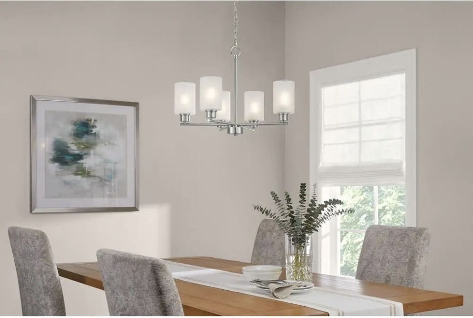 Cawthon 5-Light Brushed Nickel Chandelier Light Fixture with Frosted Glass Shades