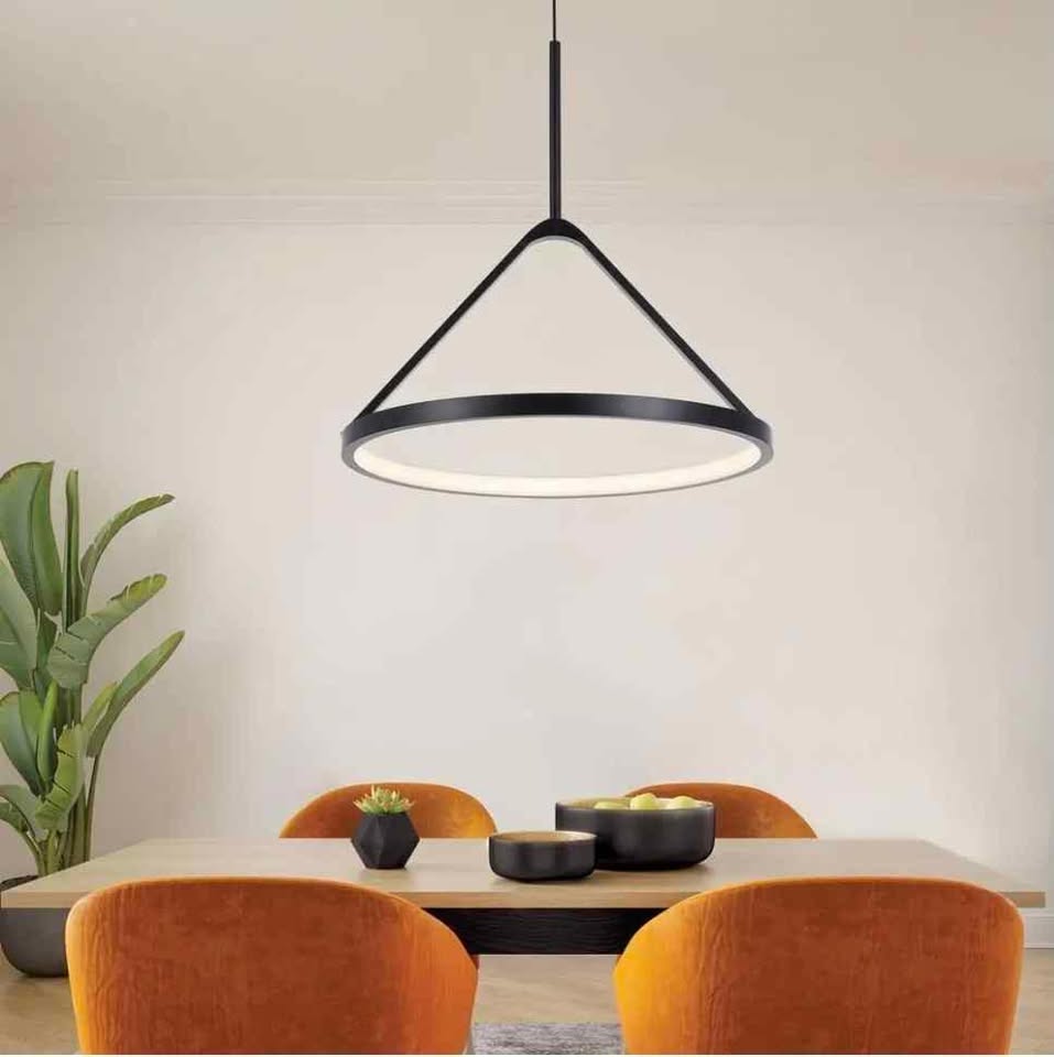 Townly 35-Watt 1-Light Satin Black Bowl Integrated LED Pendant Light with Open Metal Ring Shade