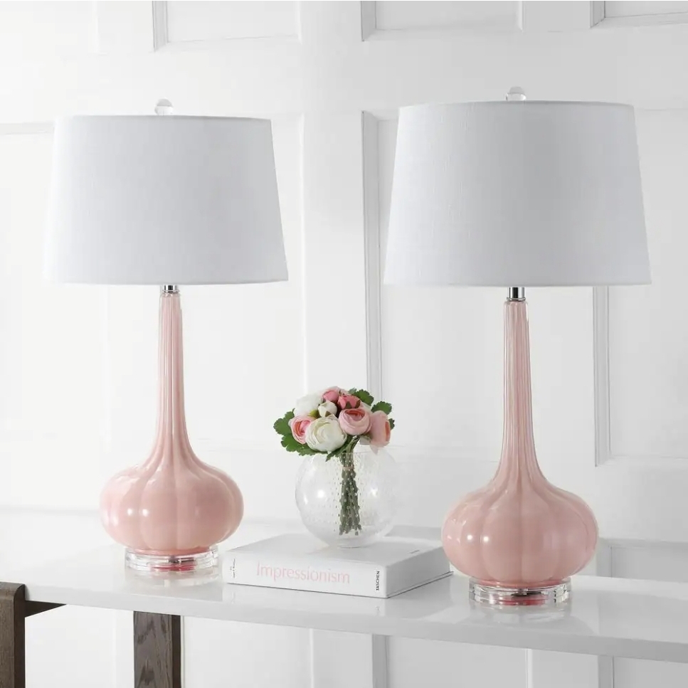 JONATHAN Y Bette 28.5 in. Pink Glass Teardrop Table Lamp (Set of 2)