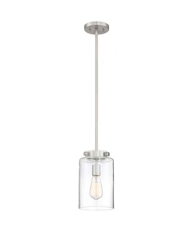 Hampton Bay Mullins 6.75 in. 1-Light Brushed Nickel Mini Pendant with Clear Glass Shade