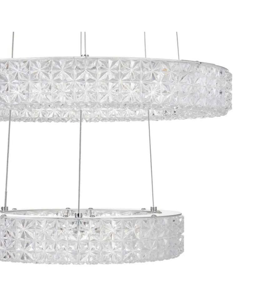 Wesley Park 150-Watt Integrated LED Chrome Pendant Hanging Light with Clear Round Acrylic Ring Shades