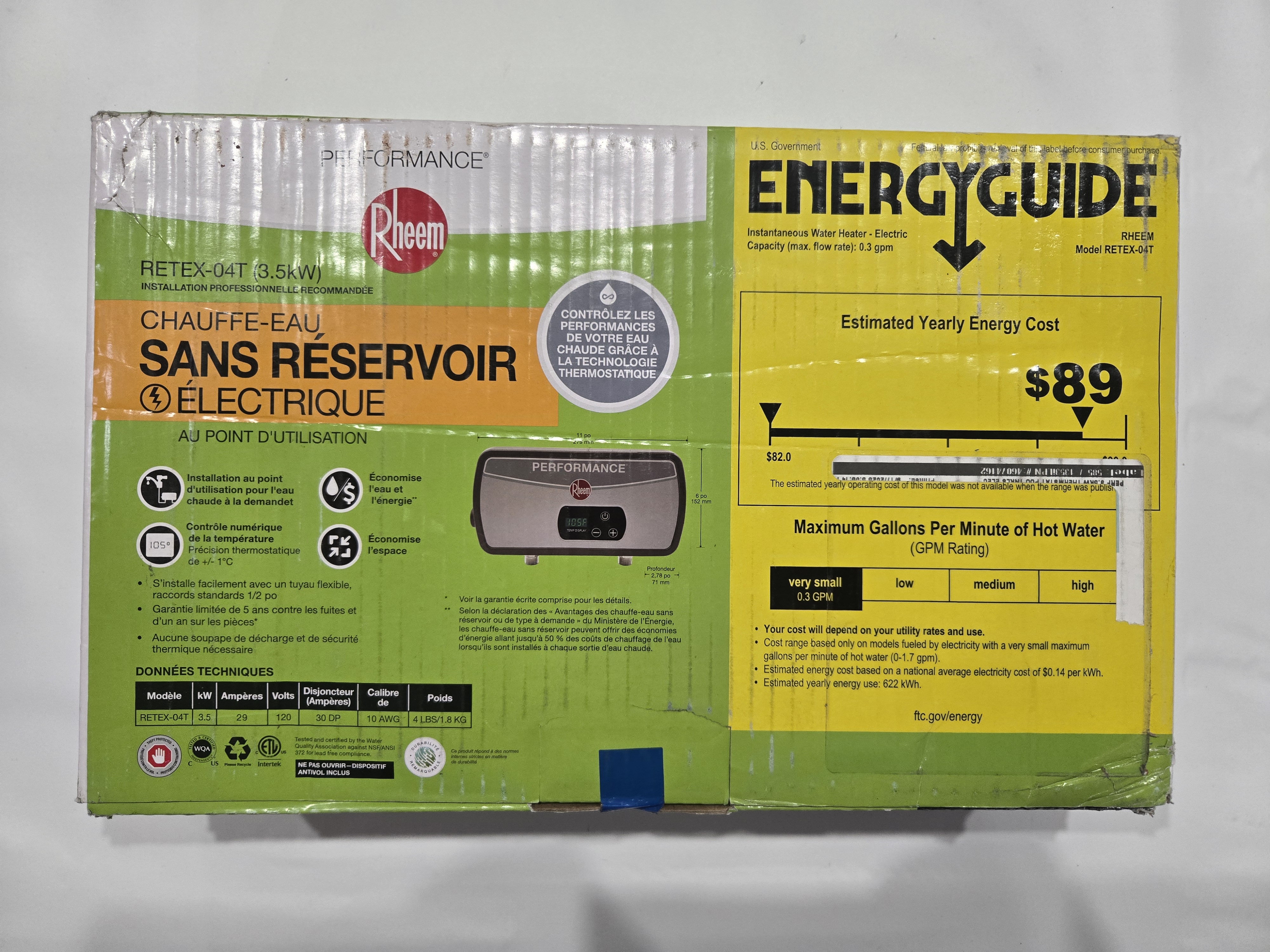 Rheem Performance 3.5 kW 0.68 GPM 120-Volt Point of Use Tankless Electric Water Heater