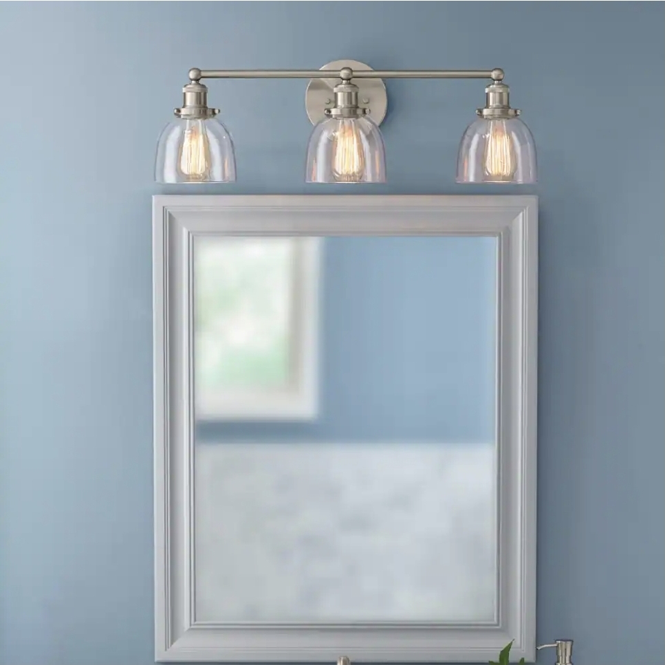 Evelyn 26.75 in. 3-Light Brushed Nickel Vanity Light with Clear Glass Shades