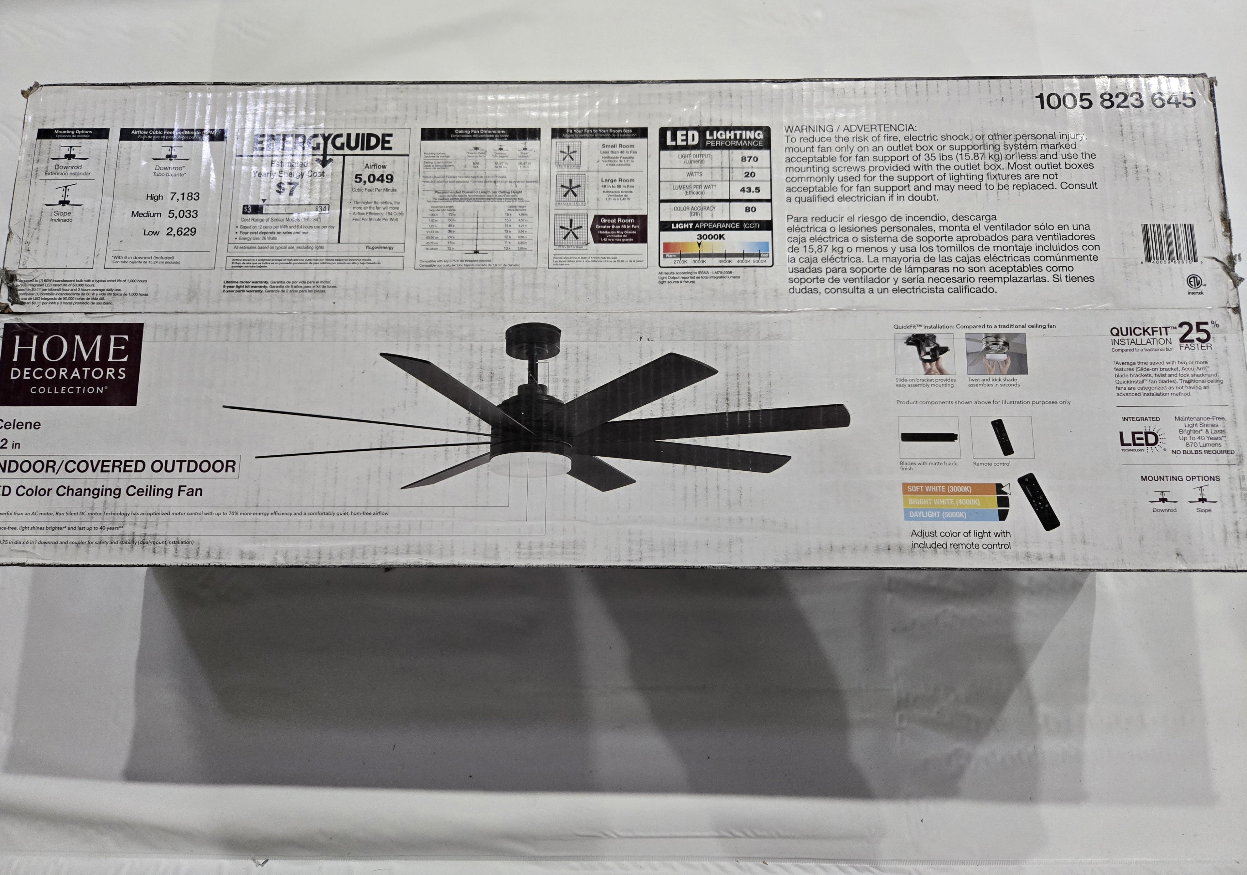 Celene 62 in. LED Indoor/Outdoor Matte Black Ceiling Fan with Light and Remote Control with Color Changing Technology