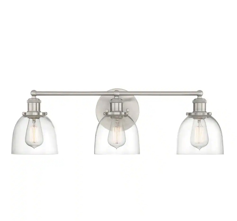 Evelyn 26.75 in. 3-Light Brushed Nickel Vanity Light with Clear Glass Shades