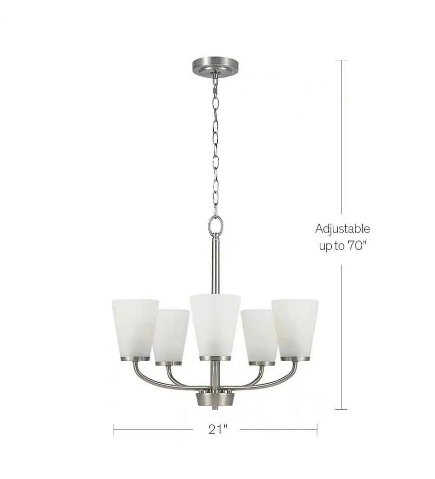 Hampton Bay Helena 21 in 5-Light Brushed Nickel Hanging Chandelier with Frosted Glass Shades for Dining Room