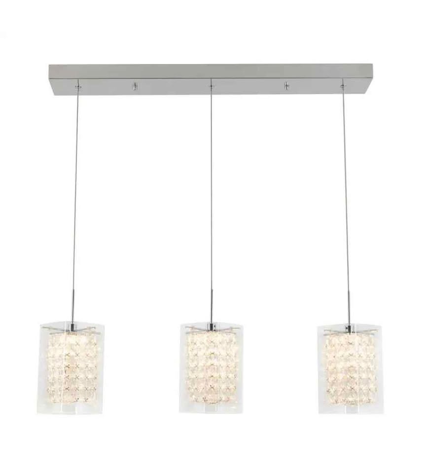 Artika Crystal Cube 13-Watt 3 Light Chrome Modern Integrated LED Pendant Light Fixture for Dining Room or Kitchen