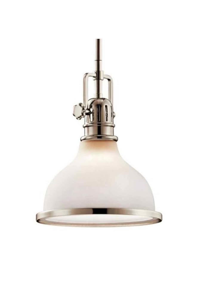 Hatteras Bay 1-Light Polished Nickel Vintage Industrial Shaded Kitchen Mini Pendant Hanging Light with Etched Glass