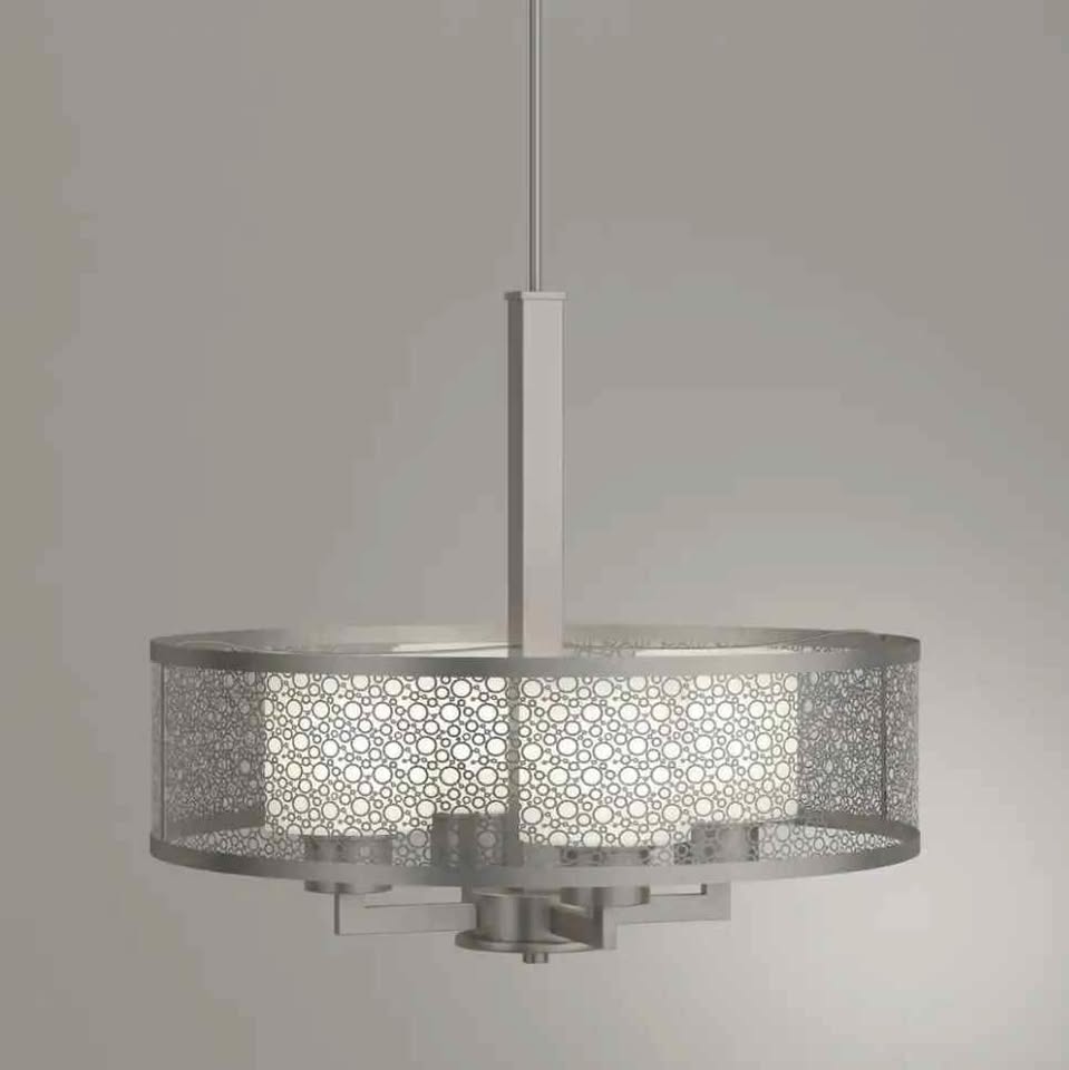 Mingle Collection 4-Light Brushed Nickel Pendant with Etched Parchment Glass 