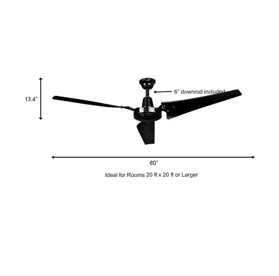 Hampton Bay Industrial 60 in. Indoor/Outdoor Black Ceiling Fan with Wall Control, Downrod and Powerful Reversible Motor 