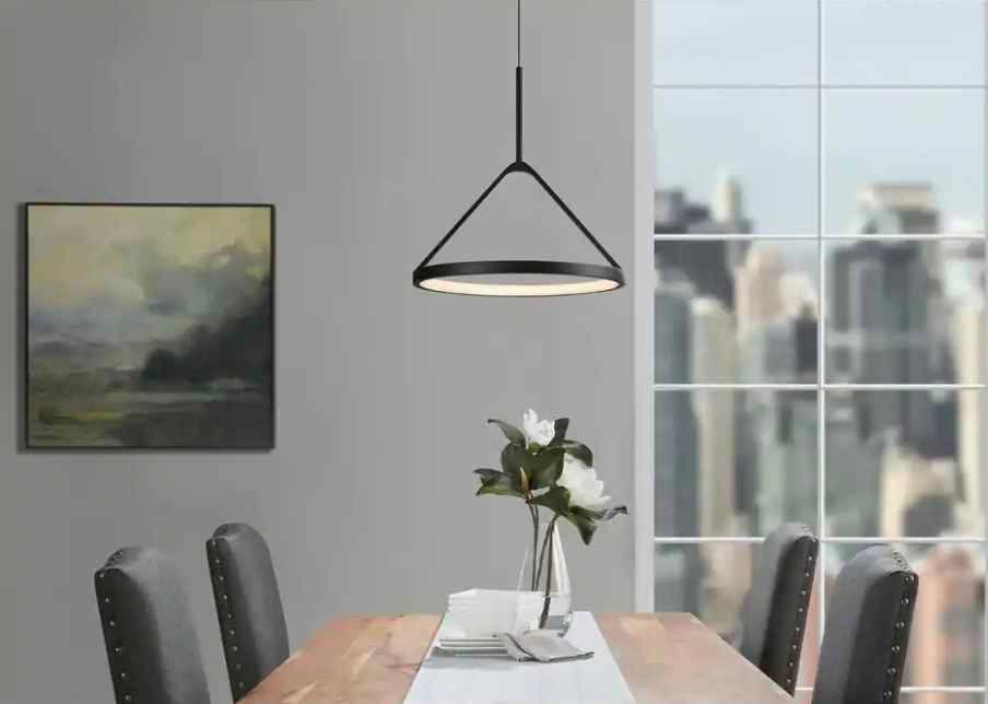 Townly 35-Watt 1-Light Satin Black Bowl Integrated LED Pendant Light with Open Metal Ring Shade