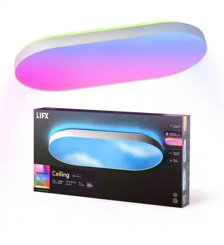 LIFX 26 in. Oval Capsule Smart White Multi-Color WiFi Selectable LED Flush Mount Ceiling Light Works Alexa/Hey Google/HomeKit