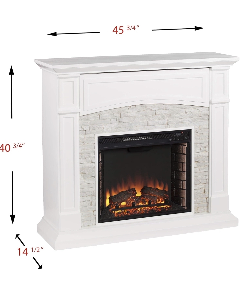 Seneca Electric Media Fireplace - White w/White Faux Stone