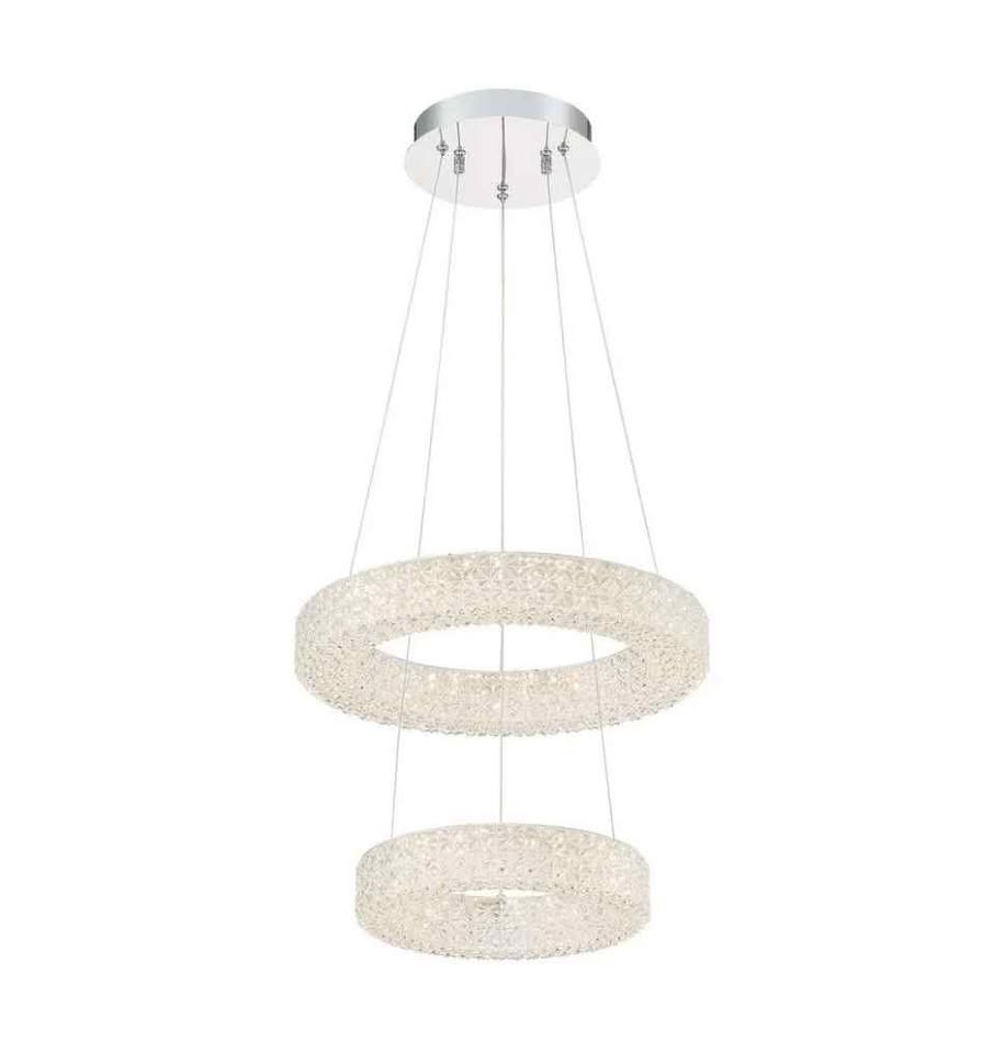 Wesley Park 150-Watt Integrated LED Chrome Pendant Hanging Light with Clear Round Acrylic Ring Shades