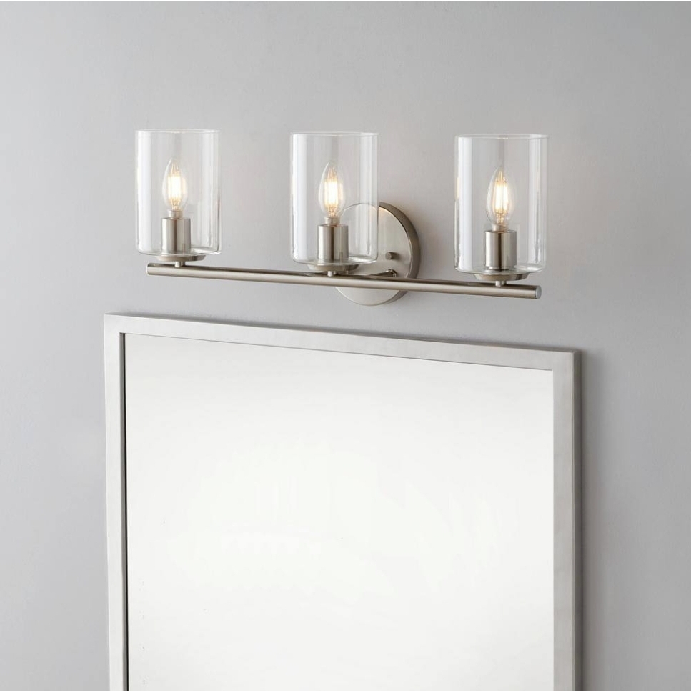 Hampton Bay Champlain 22.375 in. 3-Light Brushed Nickel Modern Bathroom Vanity Light with Clear Glass Shades