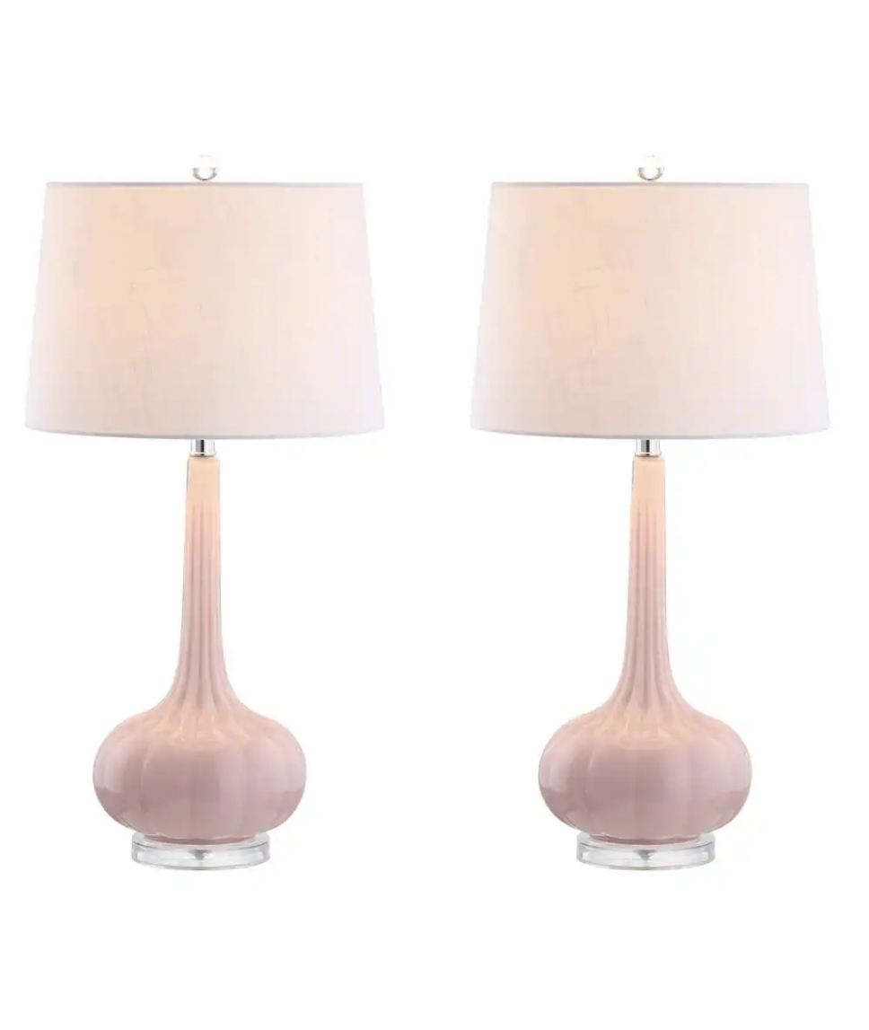 JONATHAN Y Bette 28.5 in. Pink Glass Teardrop Table Lamp (Set of 2)