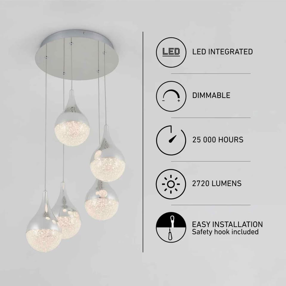Glitzer 5-light LED pendant light