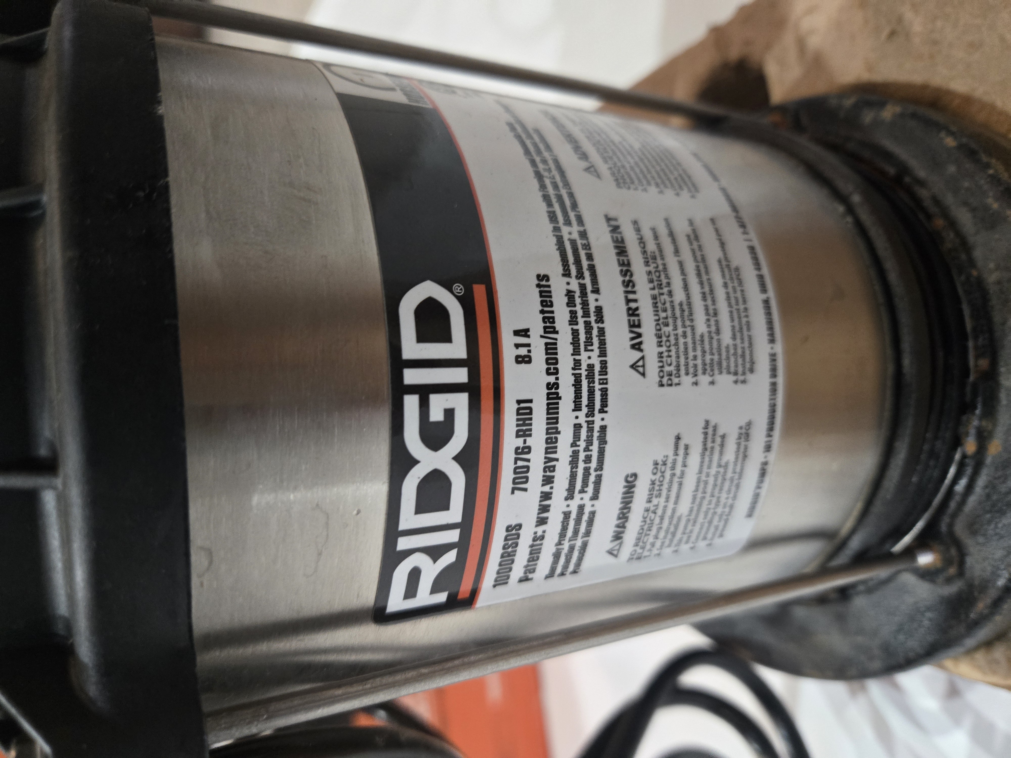 RIDGID 1 HP Stainless Steel Dual Suction Submersible Sump Pump