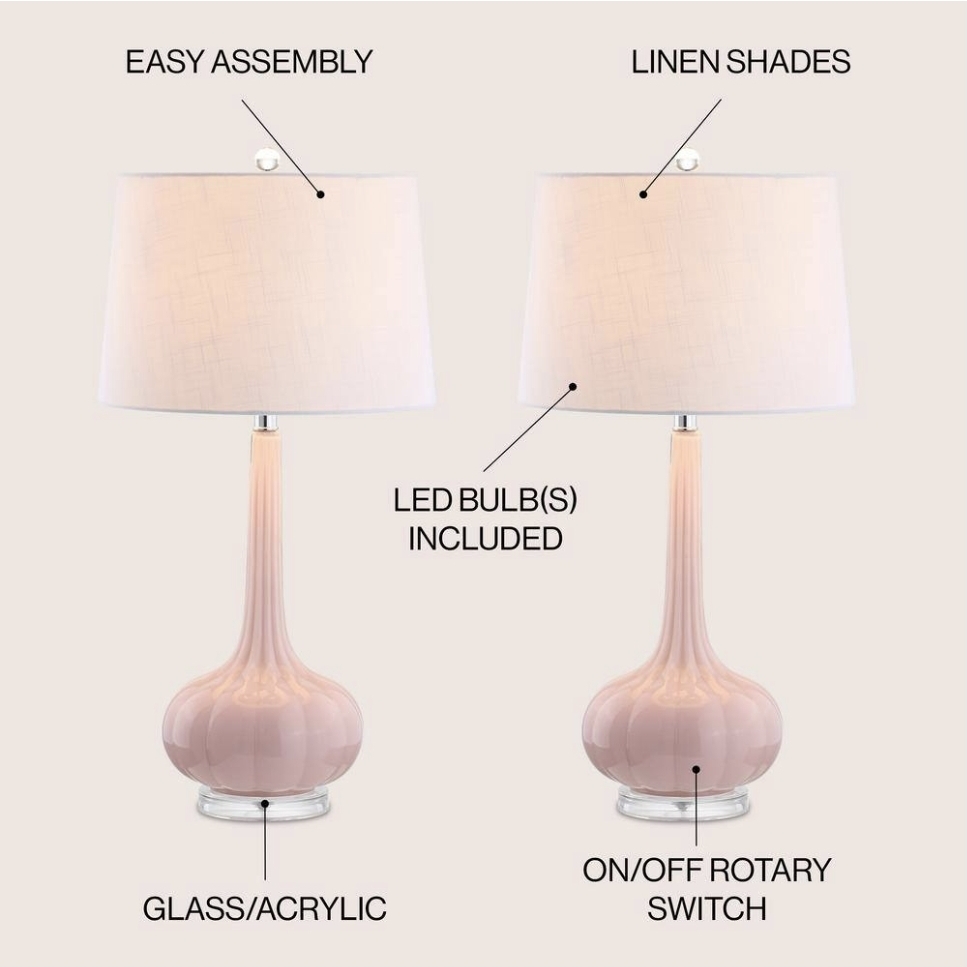 JONATHAN Y Bette 28.5 in. Pink Glass Teardrop Table Lamp (Set of 2)