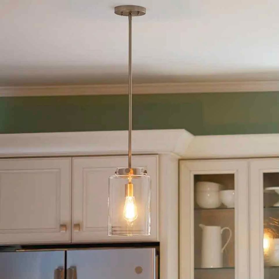 Hampton Bay Mullins 6.75 in. 1-Light Brushed Nickel Mini Pendant with Clear Glass Shade