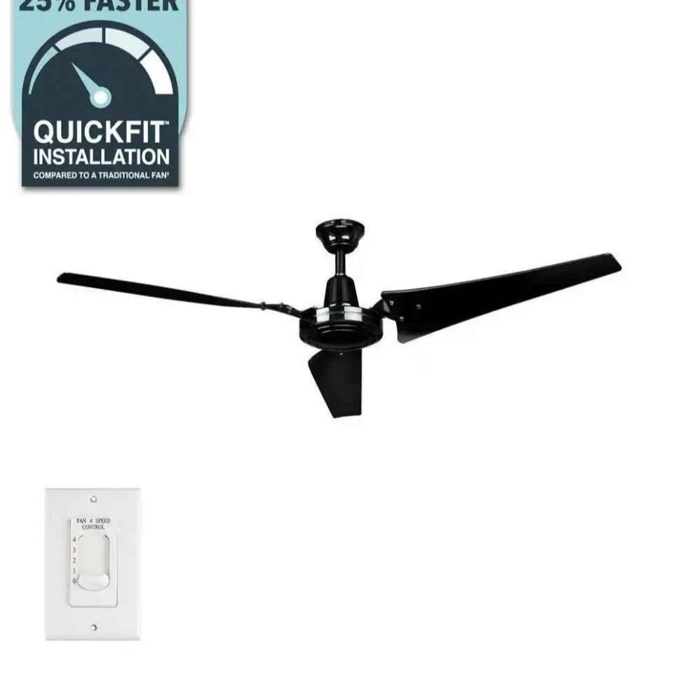 Hampton Bay Industrial 60 in. Indoor/Outdoor Black Ceiling Fan with Wall Control, Downrod and Powerful Reversible Motor