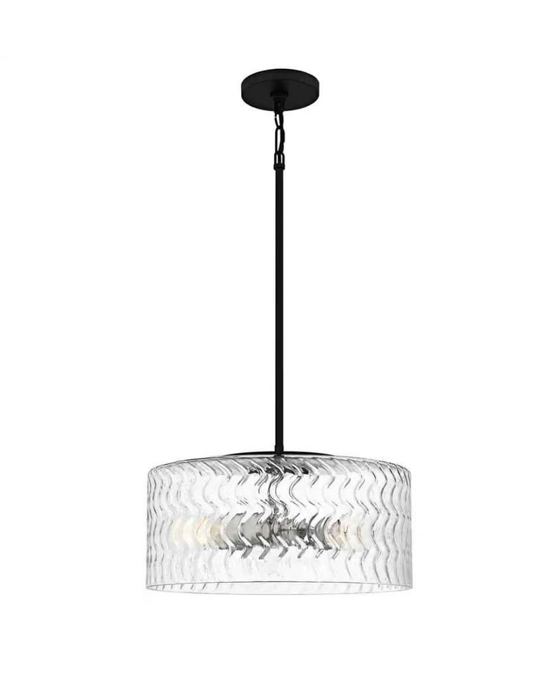 DSI LIGHTING Elara 3-Light Matte Black and Brushed Nickel Pendant Light with Clear Textured Glass Shade
