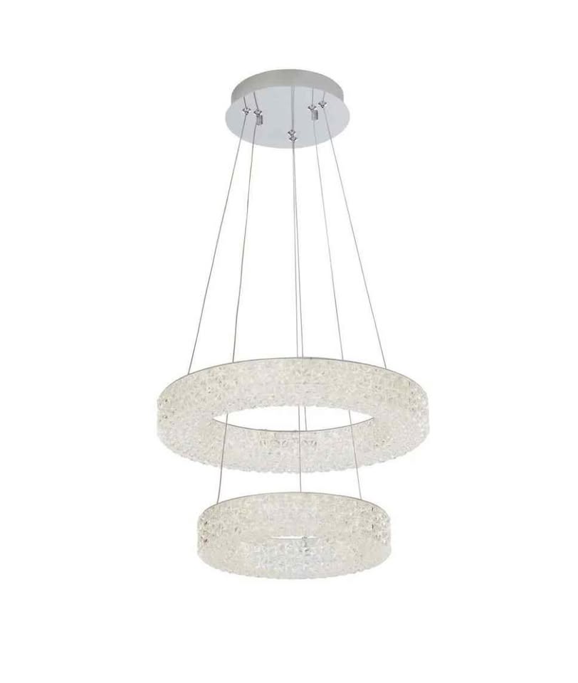 Wesley Park 150-Watt Integrated LED Chrome Pendant Hanging Light with Clear Round Acrylic Ring Shades