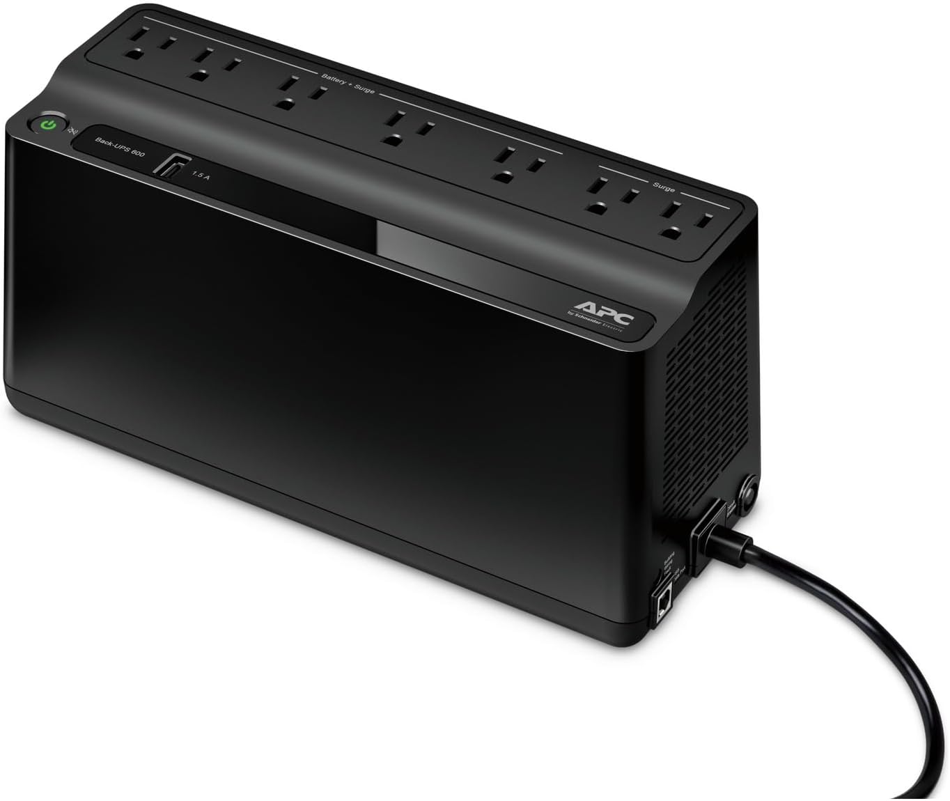 APC Back-UPS 600VA, 120V, 1 USB charging port, 7 NEMA outlets (2 surge)