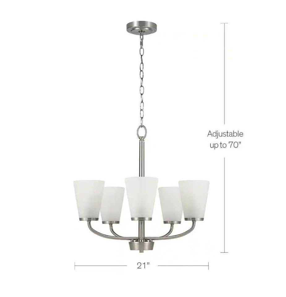 Hampton Bay Helena 21 in 5-Light Brushed Nickel Hanging Chandelier with Frosted Glass Shades for Dining Room