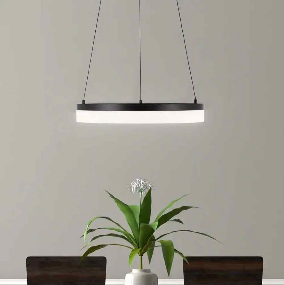Kipling 35-Watt Black Modern Integrated LED Pendant Light with Frosted Acrylic Shade