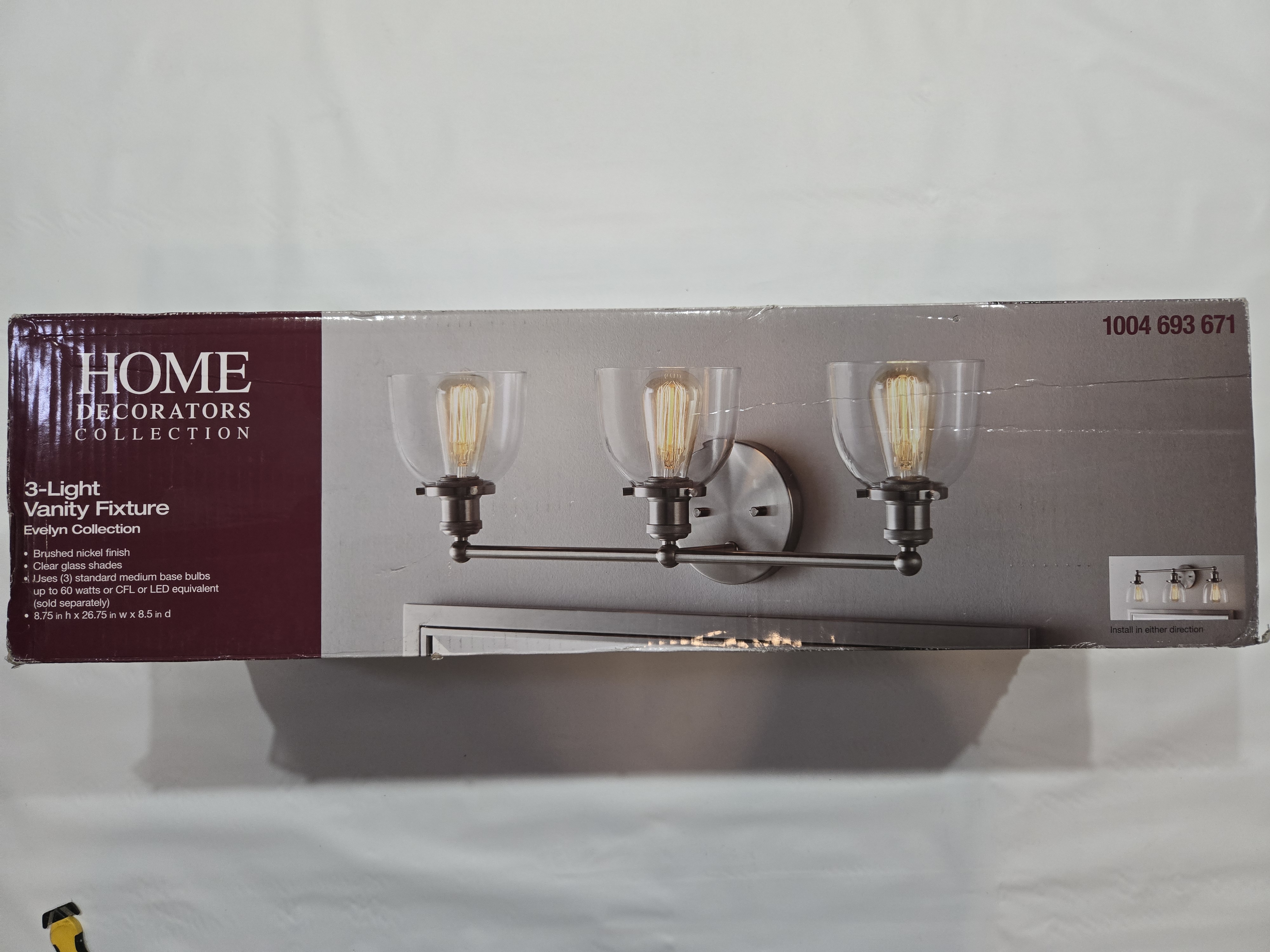Evelyn 26.75 in. 3-Light Brushed Nickel Vanity Light with Clear Glass Shades