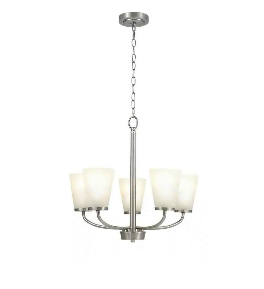 Hampton Bay Helena 21 in 5-Light Brushed Nickel Hanging Chandelier with Frosted Glass Shades for Dining Room