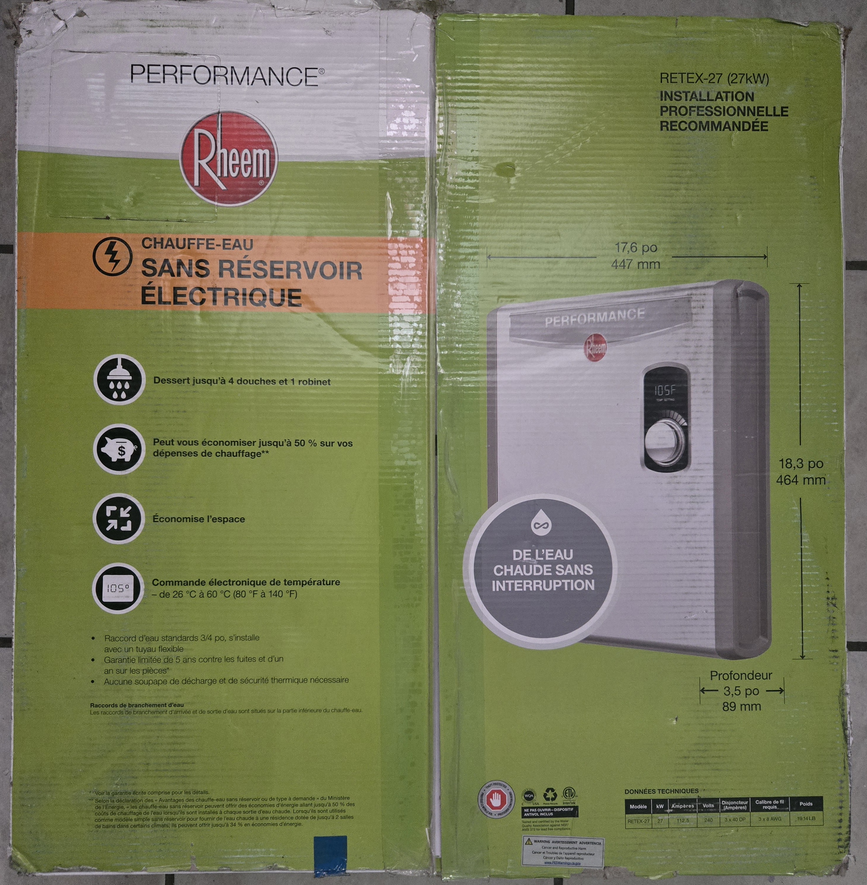 Rheem Performance 27 kW 5.27 GPM 240-Volt Self-Modulating Electric Tankless Water Heater
