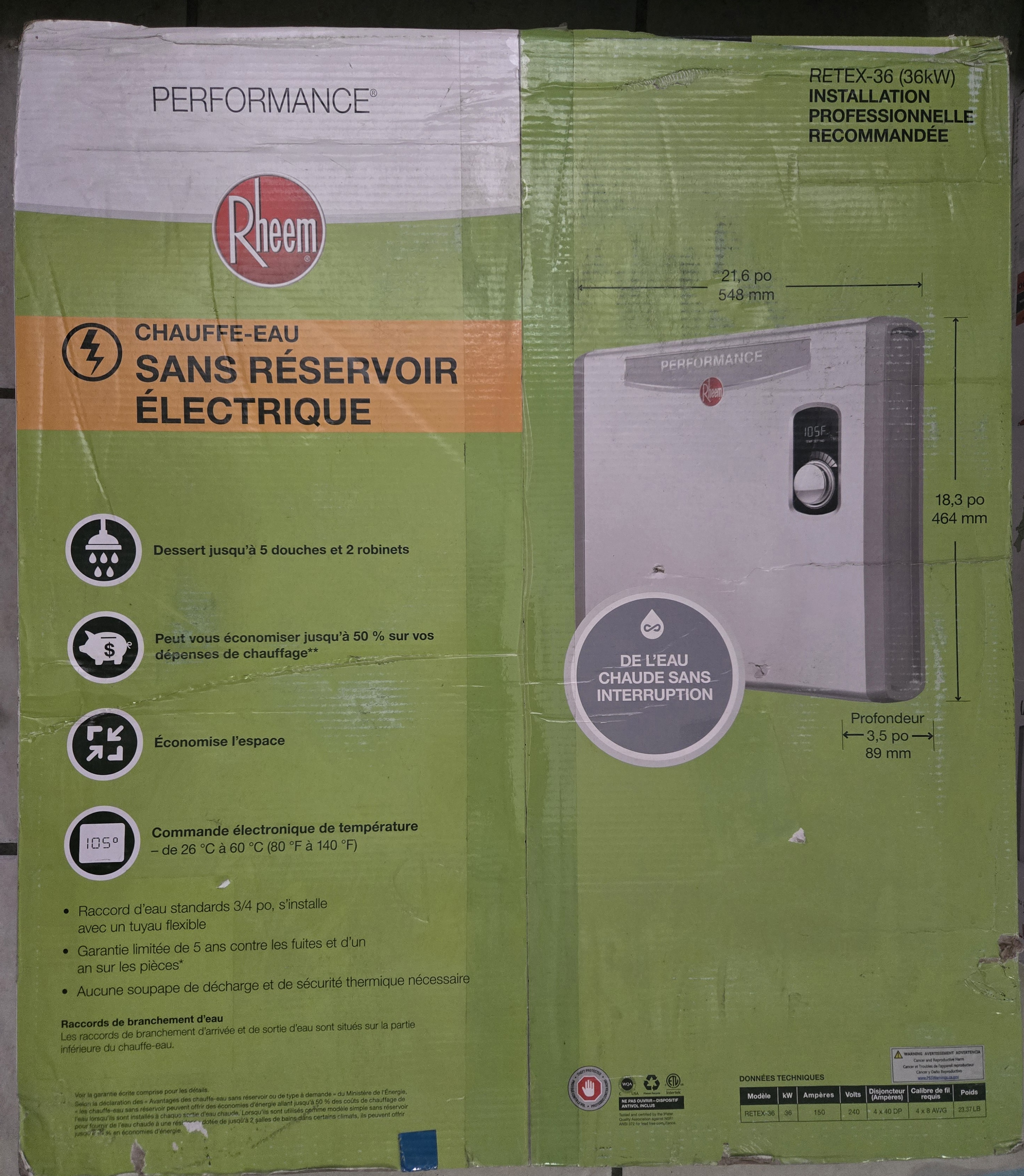 Rheem Performance 36 kW 7.03 GPM 240-Volt Self-Modulating Electric Tankless Water Heater