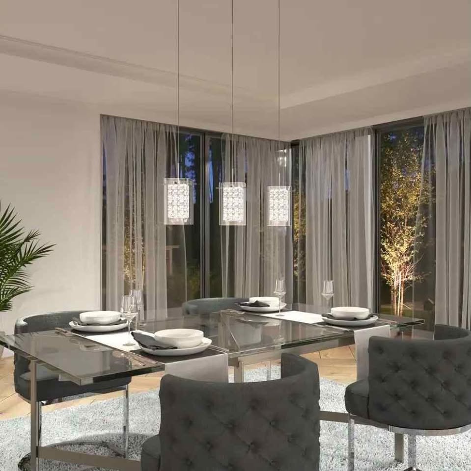 Artika Crystal Cube 13-Watt 3 Light Chrome Modern Integrated LED Pendant Light Fixture for Dining Room or Kitchen