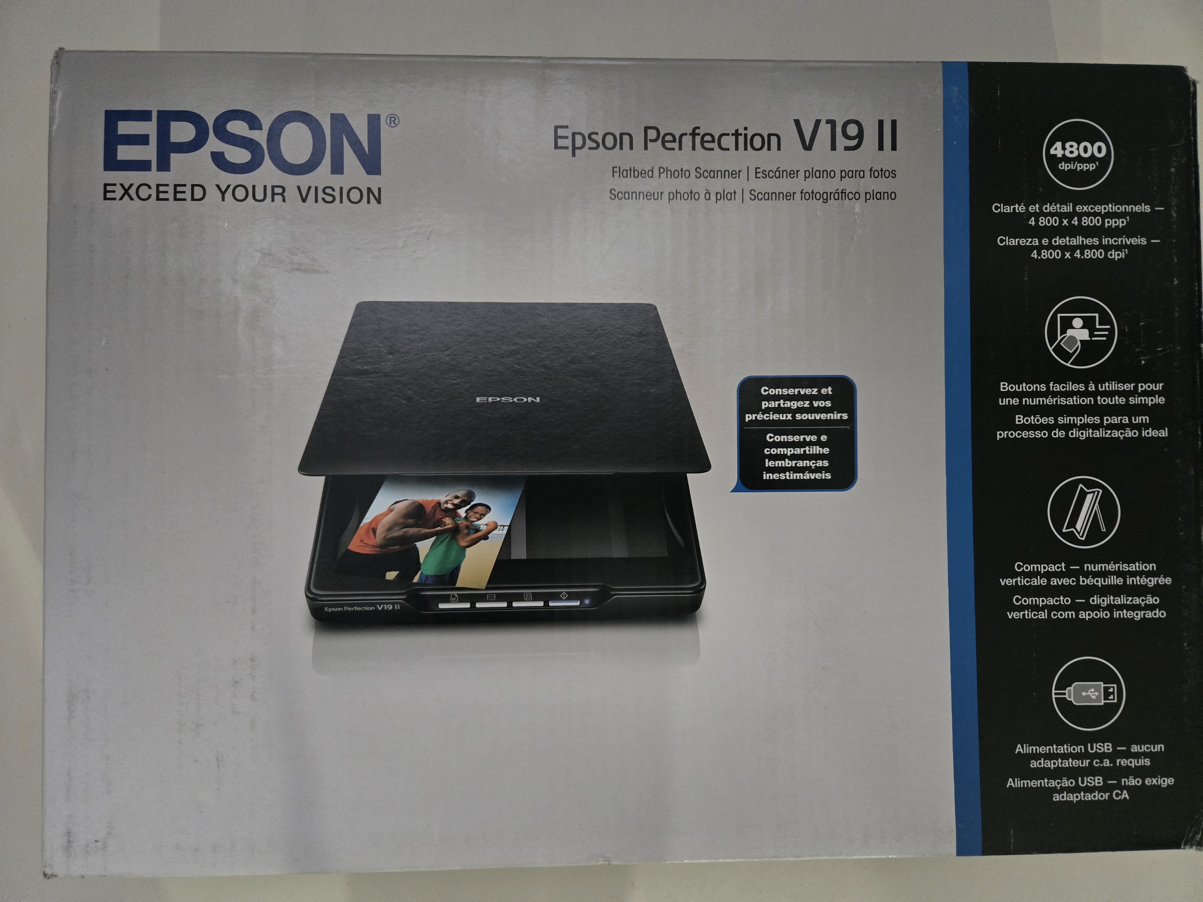 Epson Perfection V19 II Color Photo and Document Flatbed Scanner with 4800 dpi Optical Resolution, USB Power and High-Rise