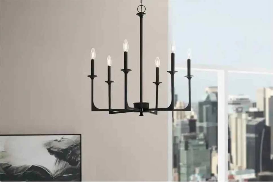 Hampton Bay Highgate 6-Light Matte Black Chandelier without Glass Shade 