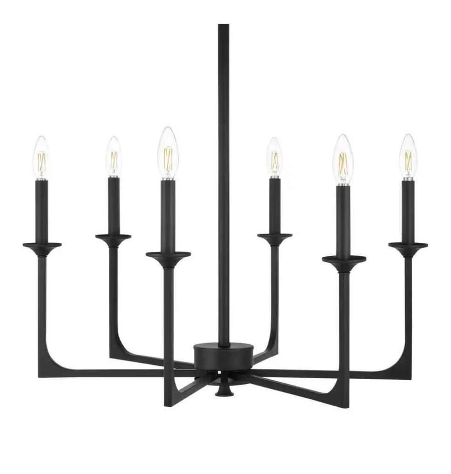 Hampton Bay Highgate 6-Light Matte Black Chandelier without Glass Shade 