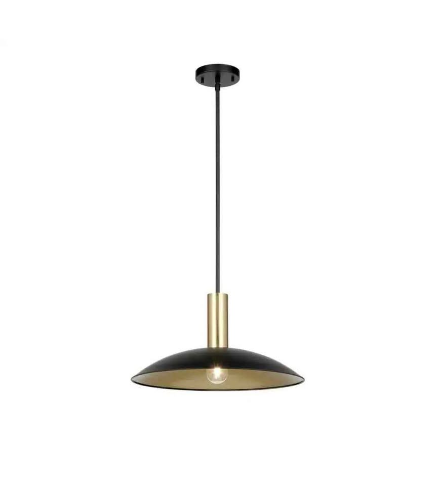 19 in. W 1-Light Black Oversized Shaded Metal Shade Pendant Light