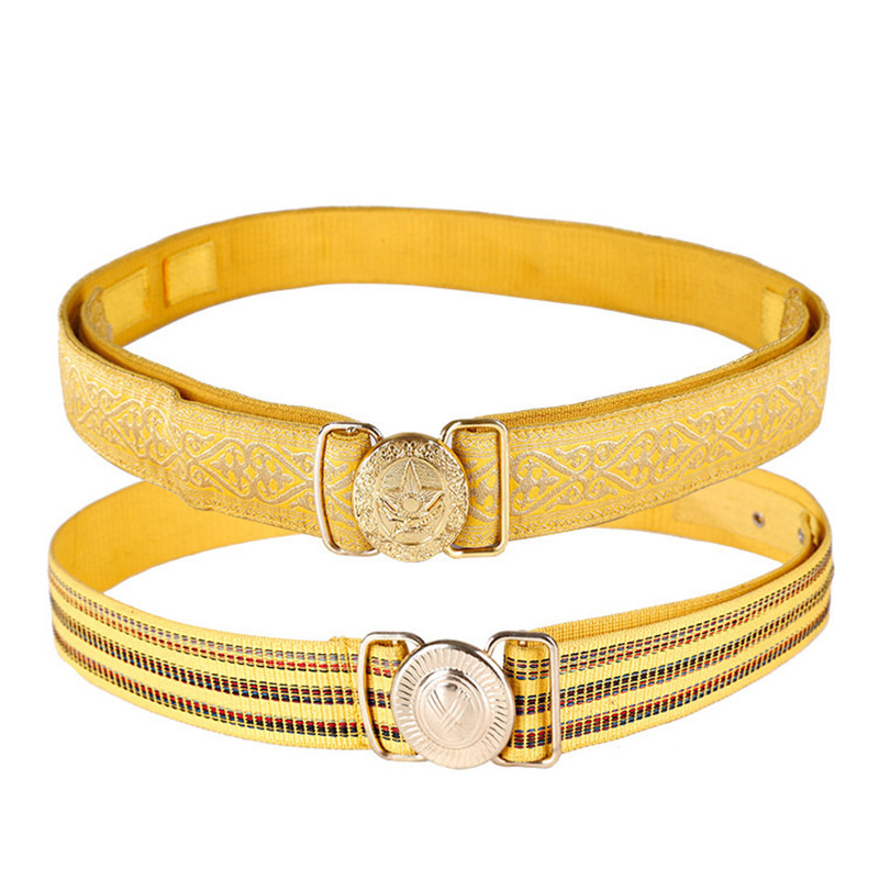 Factory Adjustable Yellow Canvas Tactical Belt with Custom Logo Alloy Buckle Embroidery for Kazakhstan Russia Honor Guard Belt