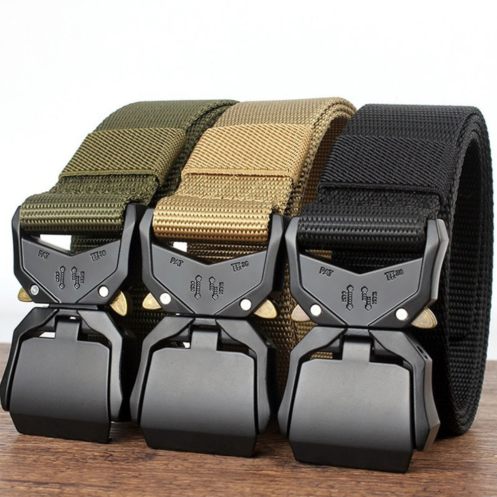 Custom Logo 38mm Tactical Belt Durable Nylon Quick Release Alloy Metal Buckle Adjustable Security Guard Casual Sport Outdoor Use